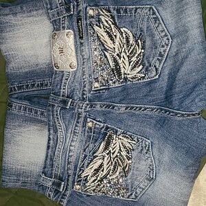 Miss Me Mid Rise Easy Boot Cut Jeans Bling Rhinestones 33